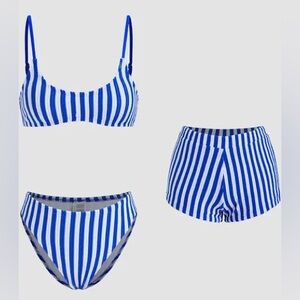 Cider Blue & White Ribbed Stripe Bikini Set